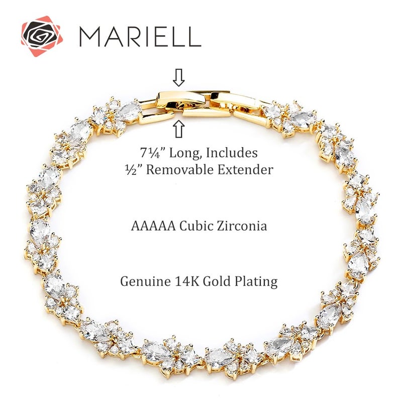 Mariell سوار مارييل الذهبي لحفلات الزفاف والعروس من كريستال زيركونيا المكعب، هدية مجوهرات للنساء، العرائس، والدة العروس، 7 1/4" بالإضافة إلى 1/2" موسع - Image 5
